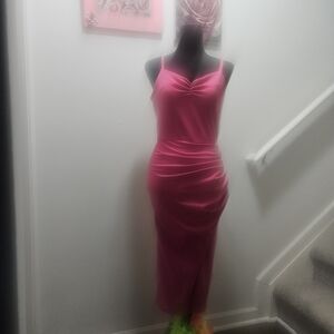 Chic Pink Midi Dress with Spaghetti Straps